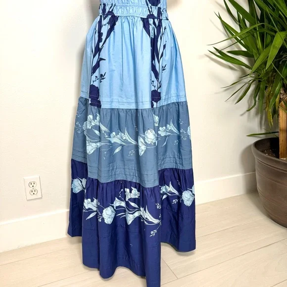 Anthropologie Somerset Blue Floral Tiered Maxi Dress NWT M Boho Viral Spring - Picture 9 of 10